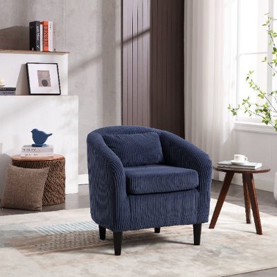 CAVINAS Modern Barrel Chair, Living Room Accent Chair, Decorative Armchair with Thick Cushions and Pillows, Comfy Single Sofa Chair with Wooden Legs