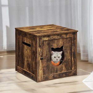 Cat Litter Box Furniture, Hidden Litter Box Enclosure Cabinet with Single Door, Indoor Cat House, Rustic Brown 20.5" x 20.5" x 19.7" - 1 of 4