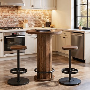 Resenkos Elegance Wooden Bar Table Set, 2 Stool Bar Height Pub Table, Perfect for Home Bar, Kitchen, Living Room, Stylish Brown Design - 1 of 4