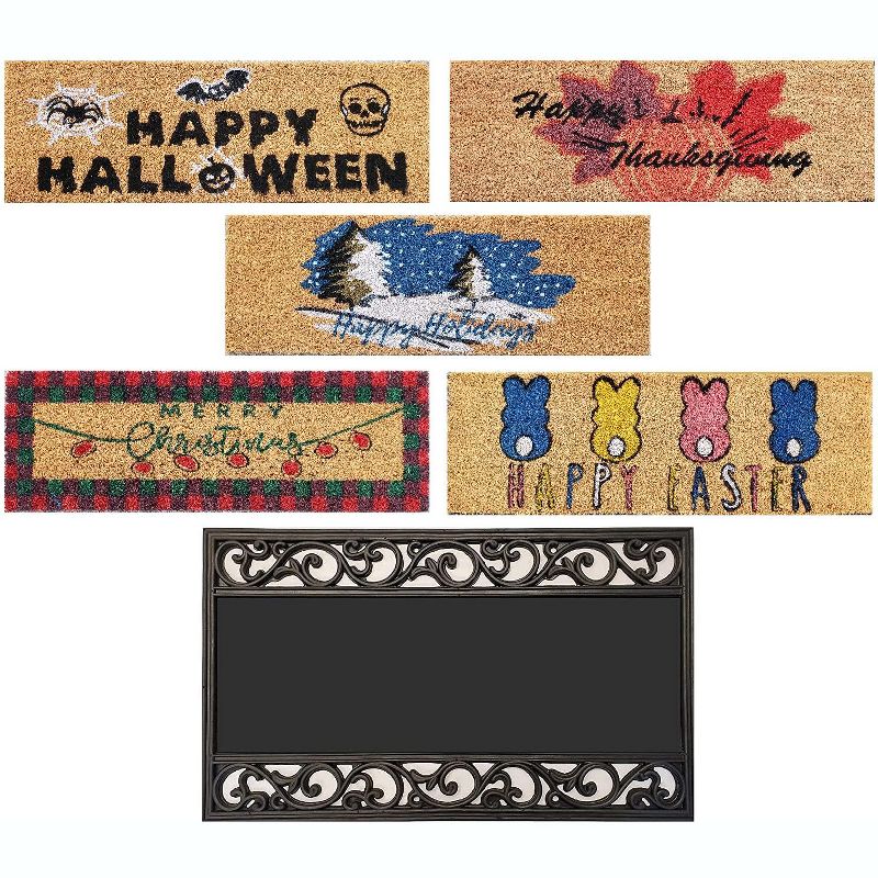 KOVOT Holiday's Interchangeable Doormat, Includes 5 Interchanging Welcome Mats Made from Natural Coir & 1 Rubber Tray - 30" x 18", 1 of 7