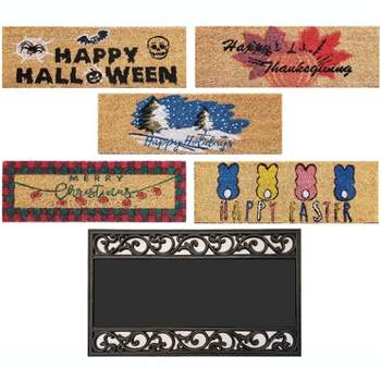 KOVOT Holiday's Interchangeable Doormat, Includes 5 Interchanging Welcome Mats Made from Natural Coir & 1 Rubber Tray - 30" x 18"