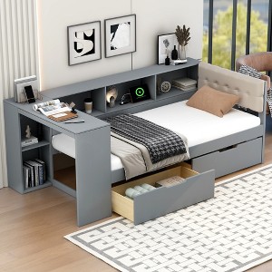 Twin Size Platform Bed with Storage Shelves, Drawers and Charging Station - 1 of 4