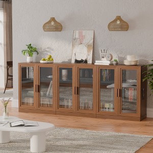3-Set Glass Door Sideboard Buffet Storage Cabinets with Adjustable Shelves - 93"Lx36"H - 1 of 4