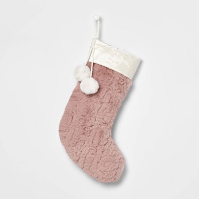 Plush Faux Fur Christmas Stocking with Velvet Cuff Blush - Wondershop™