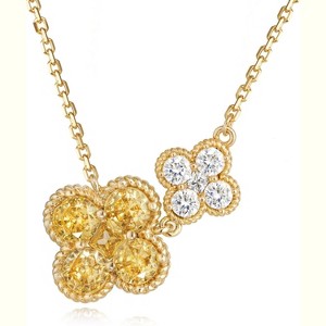 Birthstone Four Leaf Clover Necklace 14K Gold Plated CZ Flower Jewelry - 1 of 4