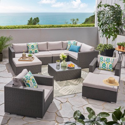 Santa Rosa 10pc Wicker Patio Sectional Sofa Set - Gray/Silver - Christopher Knight Home