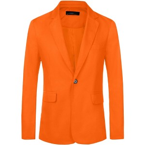 Lars Amadeus Men's One Button Notched Lapel Solid Color Business Blazer - 1 of 4