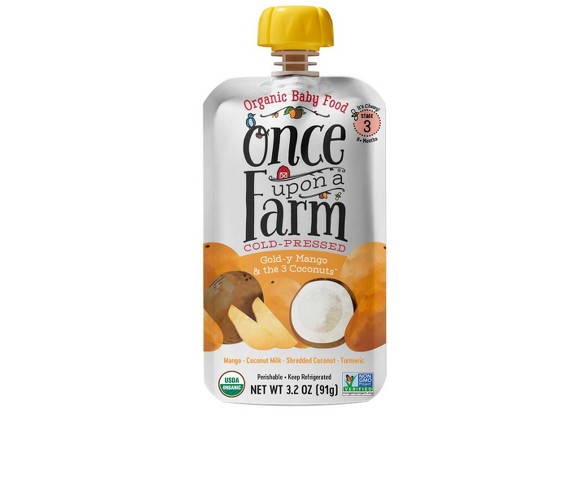 Once Upon a Farm Gold-y Mango and the Three Coconuts (Stage 3 Baby Food, 9+ Months) 3.2oz