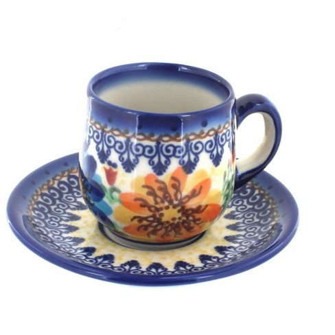 Blue Rose Polish Pottery Autumn Burst Espresso Cup & Saucer : Target