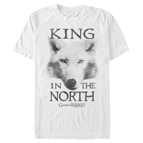 Men s Game of Thrones King in the North Direwolf T Shirt White 2X Large