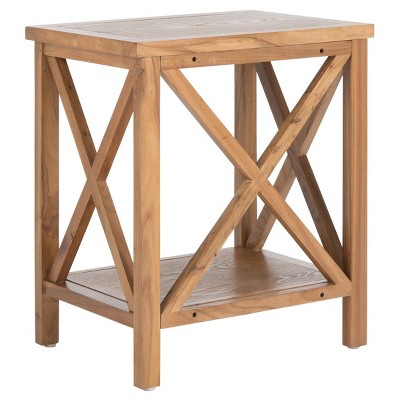 Oak Rectangular End Table with Cross Back Design and Lower Shelf