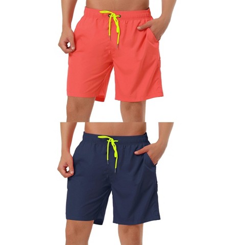 Lars Amadeus Men's Solid Color Drawstring Lightweight Swimwear Beach Board Shorts 2 Packs Navy/Red 34