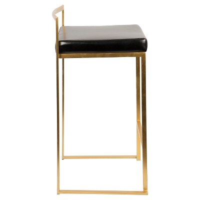 Fuji 31" Modern Black Leather & Metal Counter Barstool - Set of 2