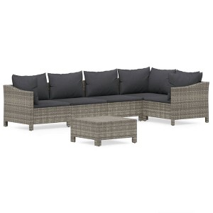 vidaXL 6 Piece Patio Lounge Set with Cushions Gray Poly Rattan - 1 of 4