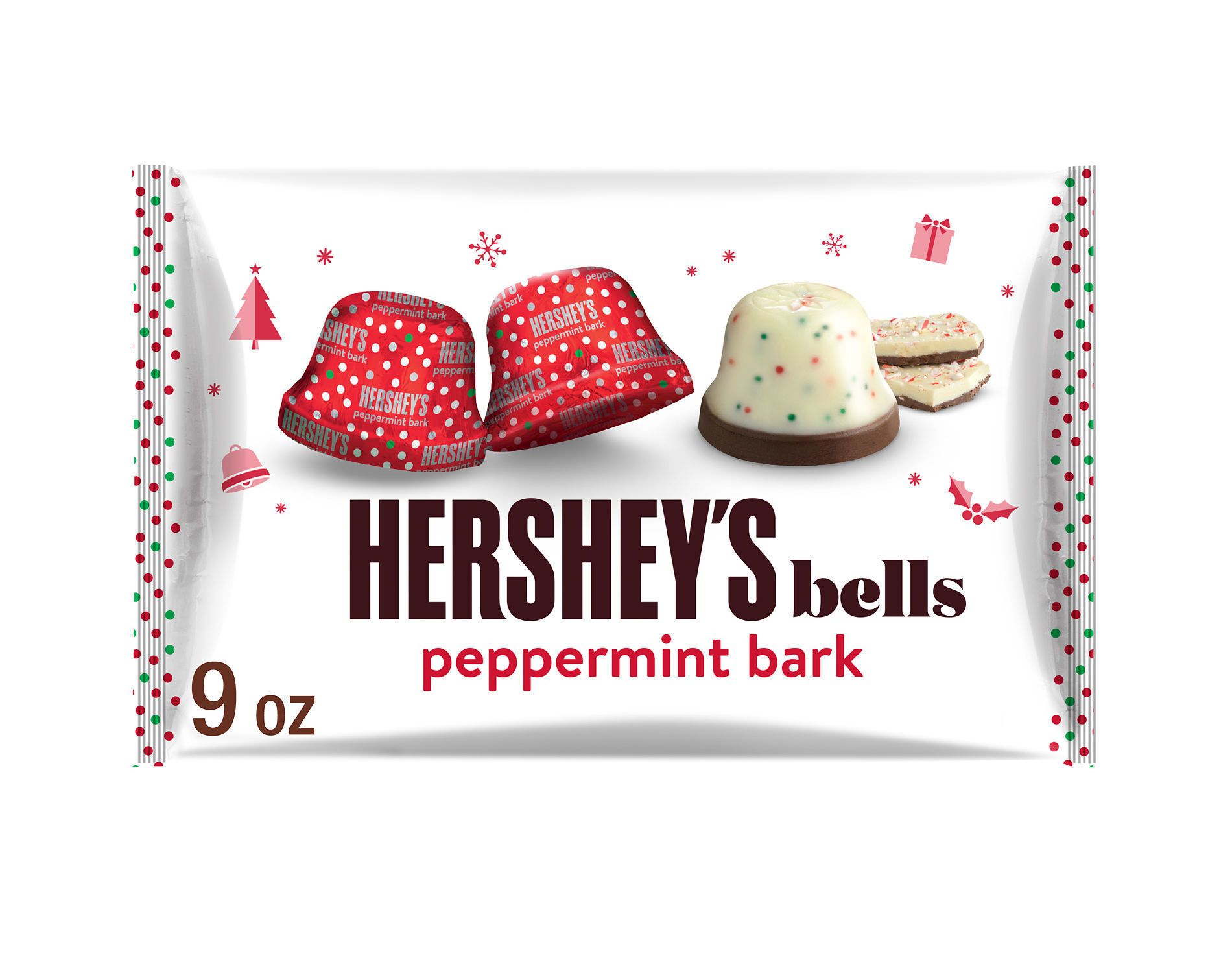 HERSHEY'S Christmas Peppermint Bark Bells Candy - 9oz