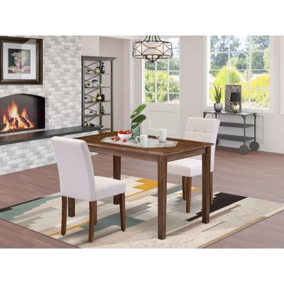 East West Furniture 3-Piece Dining Room Table Set- 2 Wooden Chairs with Wooden Seat and Slatted Chair Back - Butterfly Leaf Rectangular Table - Oak