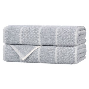 Viscose Cotton Blend Medium Weight Soft Textured Checkered and Ribbed Towel Set by Blue Nile Mills - 1 of 4