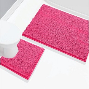Home Mart Goods Extra Large 2 Piece Set Hot Pink Soft Cozy Plush Chenille Bath Mat Bathroom Rug - 1 of 3