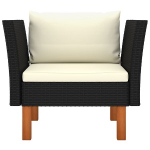 vidaXL Black Patio Sofa with Cream White Cushions - Outdoor Poly Rattan Sofa with Solid Eucalyptus Wood Legs & Powder Coated Steel Frame - 1 of 4