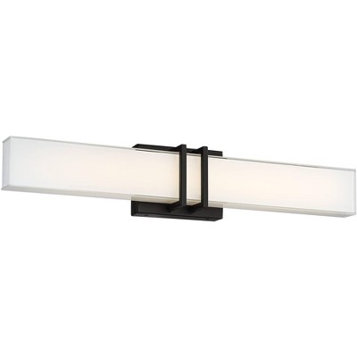 Possini Euro Design Modern Wall Light LED Painted Bronze Hardwired 24" Wide Light Bar Fixture Silk Screened Glass Bathroom Vanity