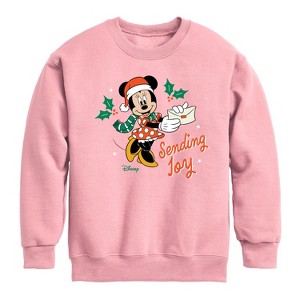 Boys' - Disney - Minnie Mouse Sending Joy Christmas Graphic Long Sleeve Fleece Sweatshirt - 1 of 4