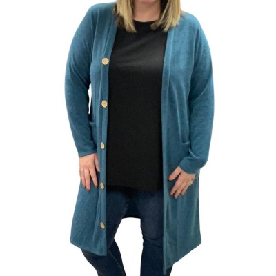 Women's Long With Faux Buttons Cardigan - honeyme