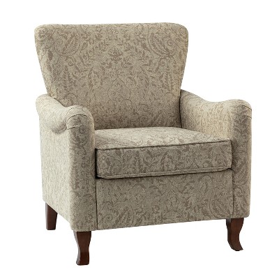 Vincent Wooden Upholstered Armchair with Fabric Pattern and Wingback Design for Bedroom| ARTFUL LIVING DESIGN