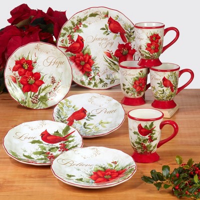 Set of 4 Red Ceramic Christmas Mugs with Winter Design