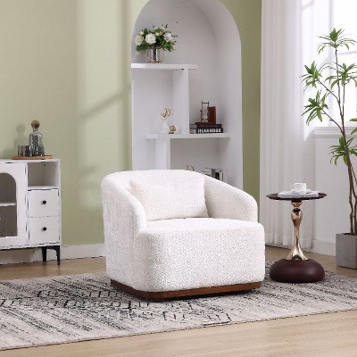 CAVINAS Swivel Fabric Accent Chair with 360 Degree Rotation, Upholstered Barrel Armchair with Metal Base and Removable Back Pillow