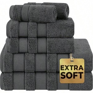 Bath Towel Set, 100 Cotton 600 GSM, 6 Piece, Dark Gray Bath Towels of 27X54 Inches, Hand Towels of 16X28 Washcloths of 13X13 Inches - 1 of 4