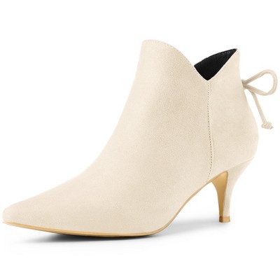 Allegra K Women's Pointed Toe Back Bow Side Zipper Kitten Heel Ankle Booties
