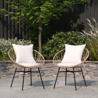 Set of 2 Tan and Light Gray Steel Papasan Chairs