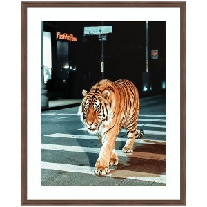 Kate and Laurel Framed Art Tiger in the City at Night 2 by Michael Schauer, 34x42, Florence Medium Brown - 1 of 4