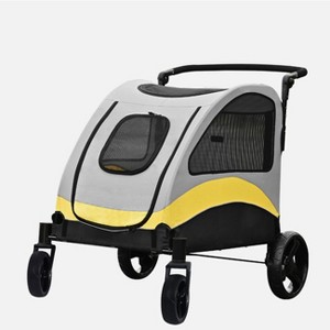 Large Heavy Duty Dog Stroller Folding Pet Stroller 4-Wheel Pet Travel Carrier Double Door Pet Trolley Skylight Cart with Rainproof Cover - 1 of 4