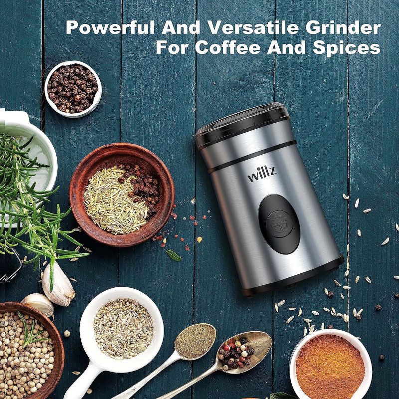 Willz 50 Gram Stainless Steel Blade Electric Coffee Grinder in Silver, 3 of 8