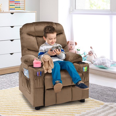 Infans Kids Youth Recliner Chair Velvet Fabric Armrest Sofa w/Cup Holder