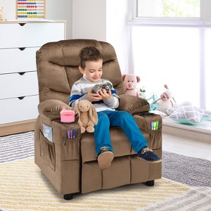 Infans Kids Youth Recliner Chair Velvet Fabric Armrest Sofa w/Cup Holder - 1 of 4