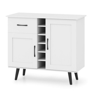 Costway 2-Door Wine Bar Cabinet Kitchen Sideboard Buffet with Drawer & Adjustable Shelves Black/Natural - 1 of 4