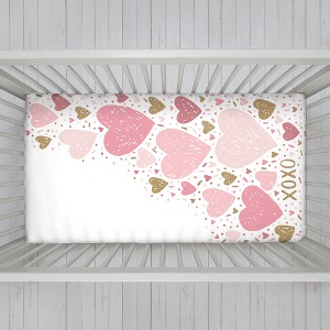 NoJo Fitted Crib Sheet - Hearts - Pink