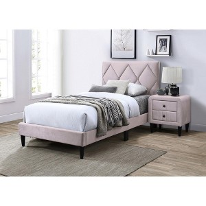 Okak Twin/Full Platform Bed Frame with Velvet Upholstered Bedroom Furniture 1pc with Adjustable Headboard for Youth Wood Slats No Box Spring Needed - 1 of 4