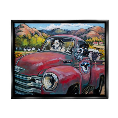 Stupell Industries Dogs in Vintage TruckFloater Canvas Wall Art, 17 x 21