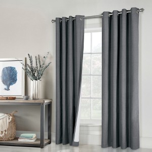 Thermaplus Ventura Blackout Grommet Curtain Panel Pair Frame Your Windows with Subtle Slub Textured Motif Each 78" x 84" Dark - 1 of 4