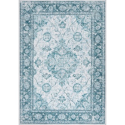 Vintage Floral Area Rugs — Machine Washable, Non-Slip Low Pile Carpet for Living Room & Bedroom