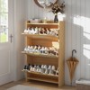 Rattan Shoe Storage Cabinet with 3 Flip Drawers, Hidden Shoe Storage Organizer, Freestanding Shoe Rack Cabinet For Hallway Living Room Apartment - 2 of 4