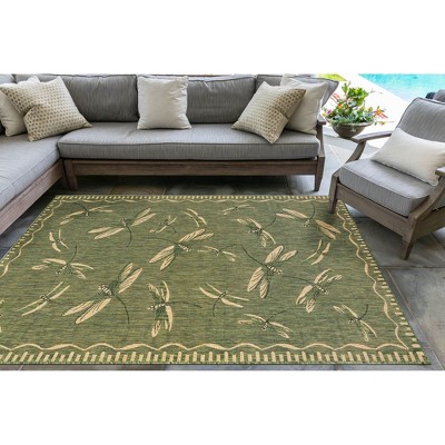 Carmel Dragonfly Green Rectangular Easy-Care Outdoor Rug