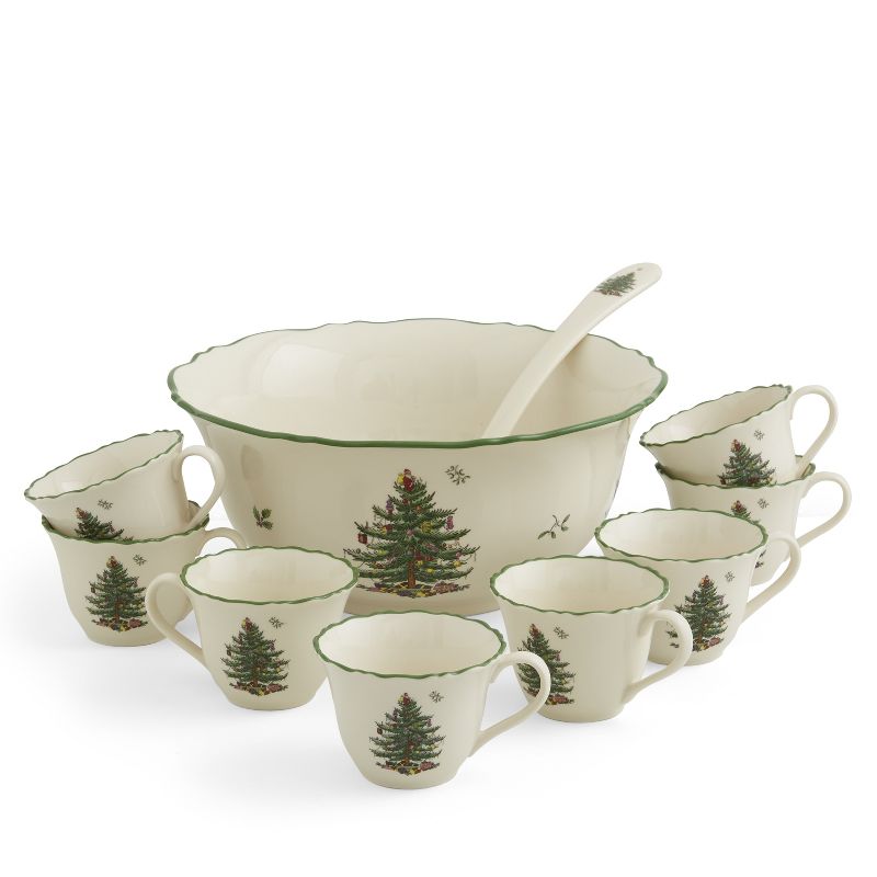 Spode Christmas Tree 10 Piece Punch Bowl Serving Set - Bowl: 11 in/ Cups: 8 oz., 2 of 6