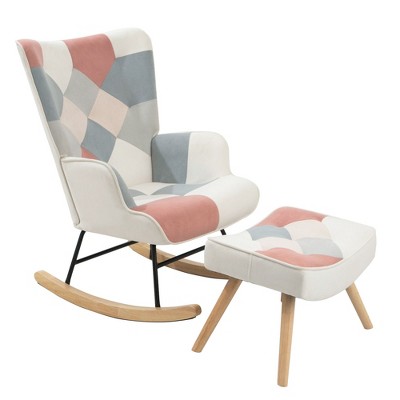 NicBex Linen Fabric Glider Rocking Chair,Upholstered Nursery Rocking Chairs with High Backrest,Cozy Rocking Chair,Nursing Chair for Bedroom