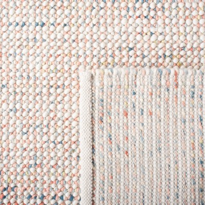 Ivory and Pink Handwoven Wool Rectangular Rug, 3' x 5'