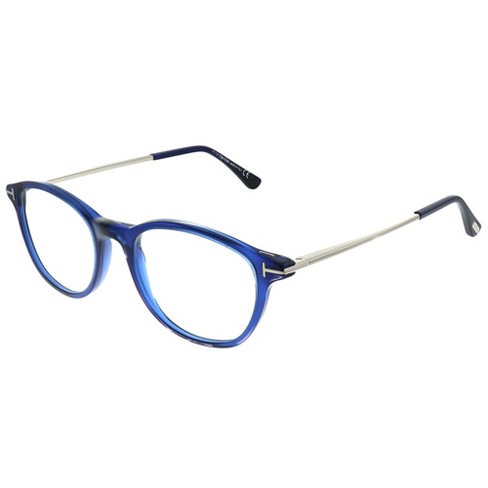 Tom Ford Blue Block Soft Rounded FT 5553-B 090 Unisex Round Eyeglasses  Shiny Transparent Blue 50mm