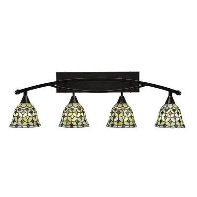 Toltec Lighting Bow 4 - Light Vanity in  Black Copper with 7" Crescent Art Glass Shade